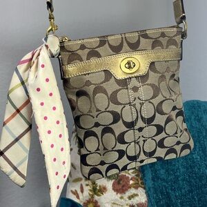 Coach Tan and Gold Crossbody Purse